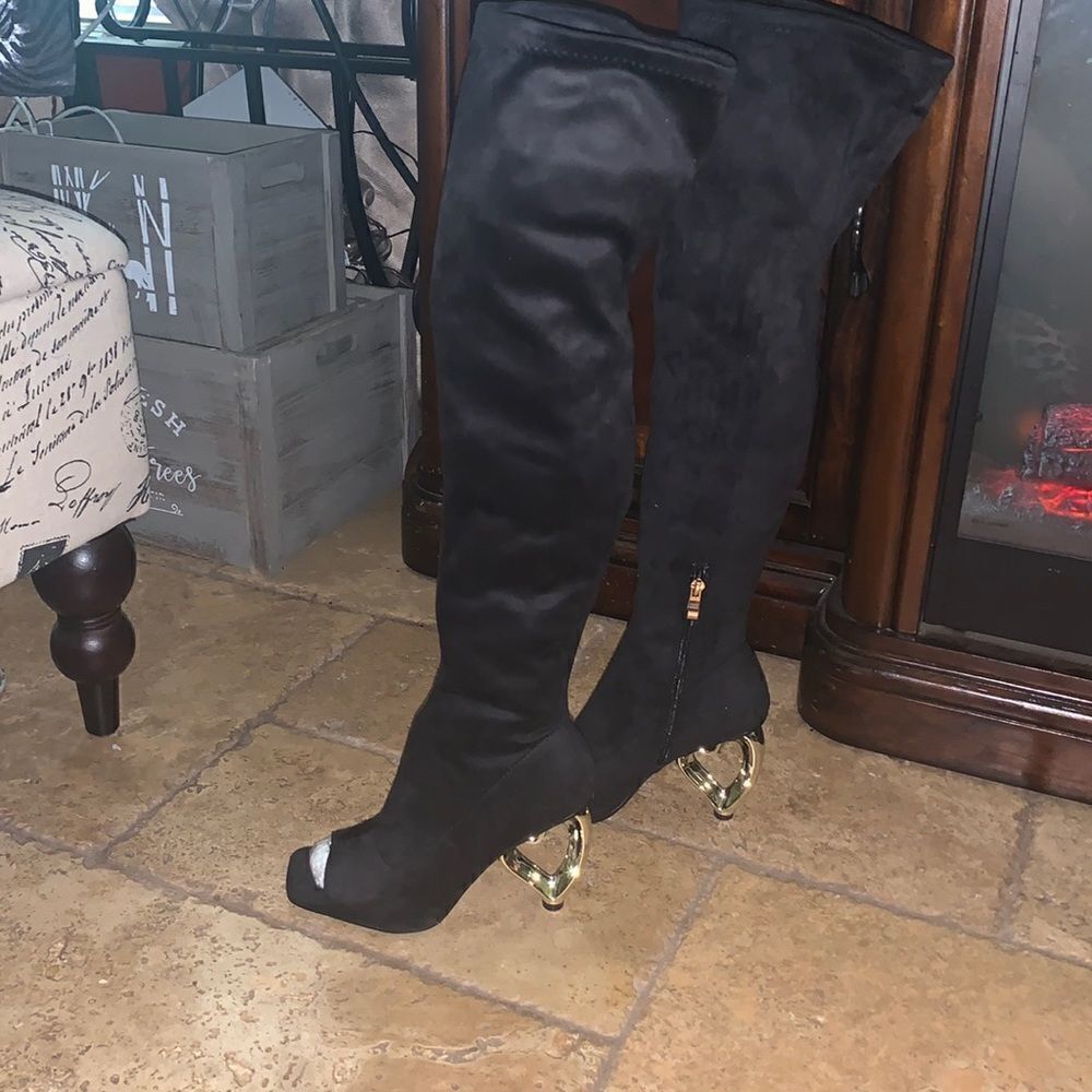Black Suede boots with heart heels